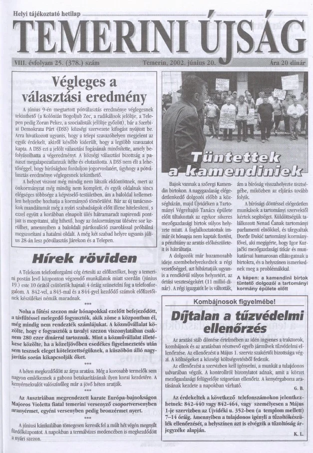 Temerini Újság, 8. évf. 2002. június 20. 25. sz.