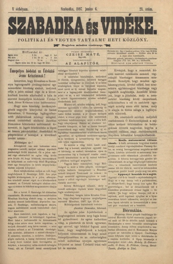 Szabadka és vidéke II, 5. évf. 1897. június 6. 23. sz.
