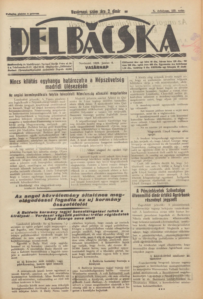 Délbácska, 10. évf. 1929. június 9. 133. sz.