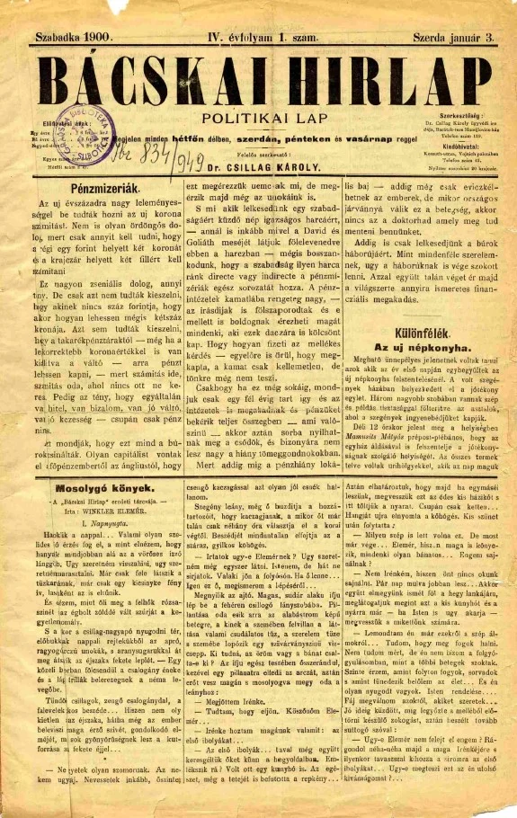 Bácskai Hirlap, 4. évf. 1900. január 3. 1. sz.