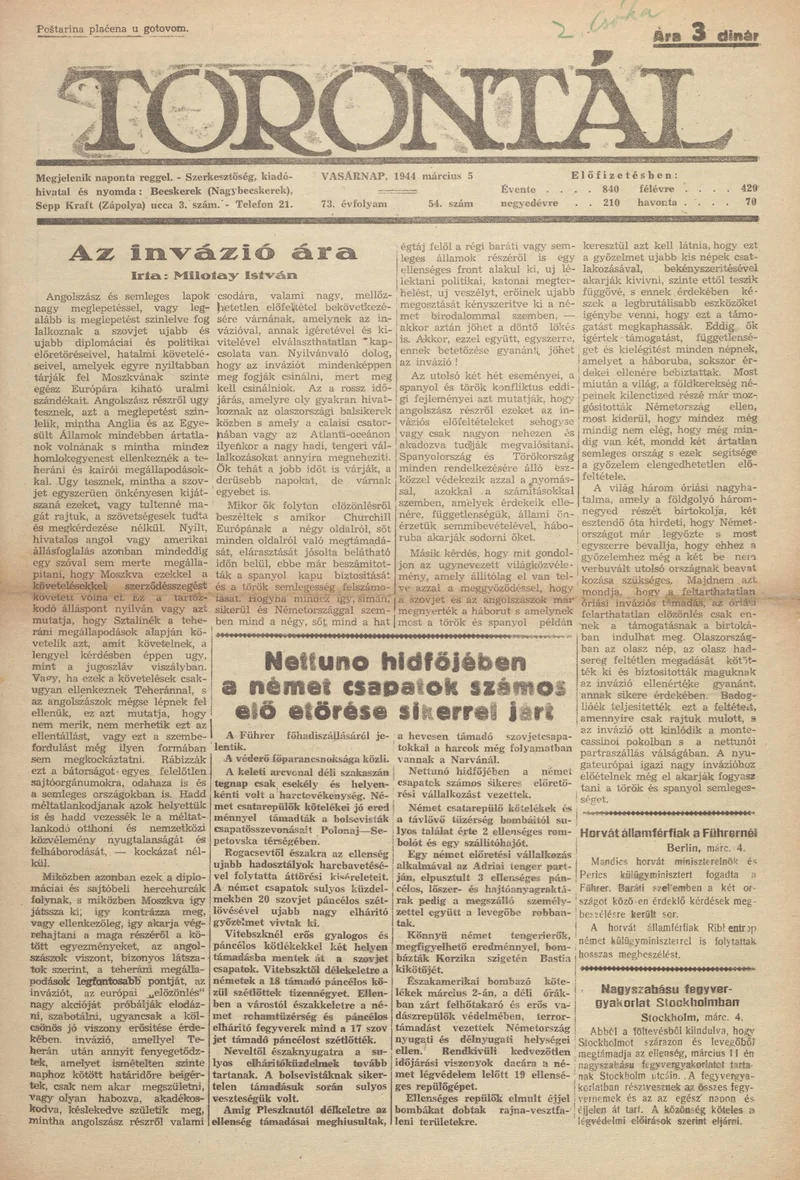 Torontál, 73. évf. 1944. március 5. 54. sz.
