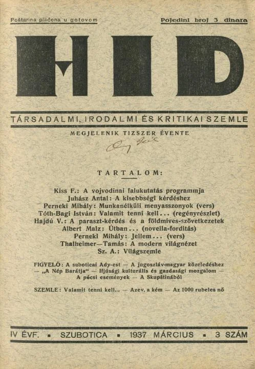 Híd, 4. évf. 1937. március. 3. sz. 1–32. oldal