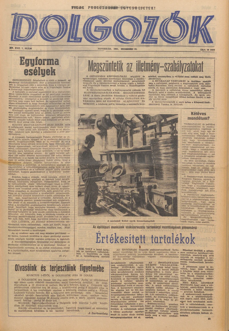 Dolgozók, 15. évf. 1961. február 10. 7. sz.