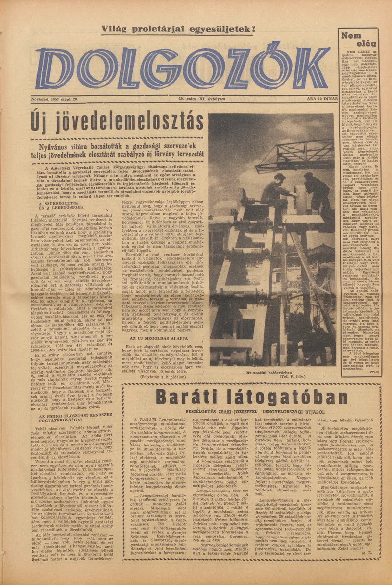 Dolgozók, 11. évf. 1957. szeptember 28. 39. sz.