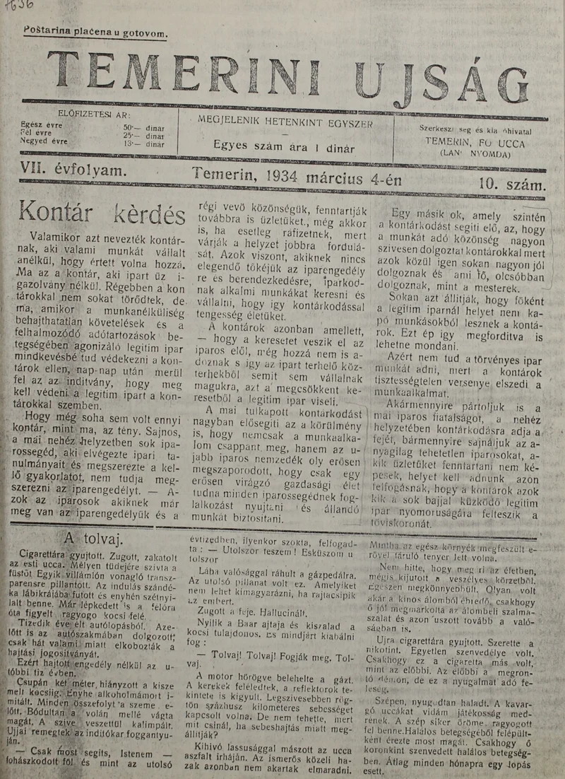 Temerini Újság 1928-1944, 7. évf. 1934. március 4. 10. sz.