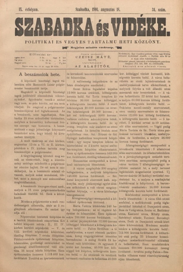 Szabadka és vidéke II, 9. évf. 1901. augusztus 18. 34. sz.