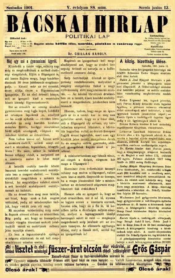 Bácskai Hirlap, 5. évf. 1901. június 12. 88. sz.