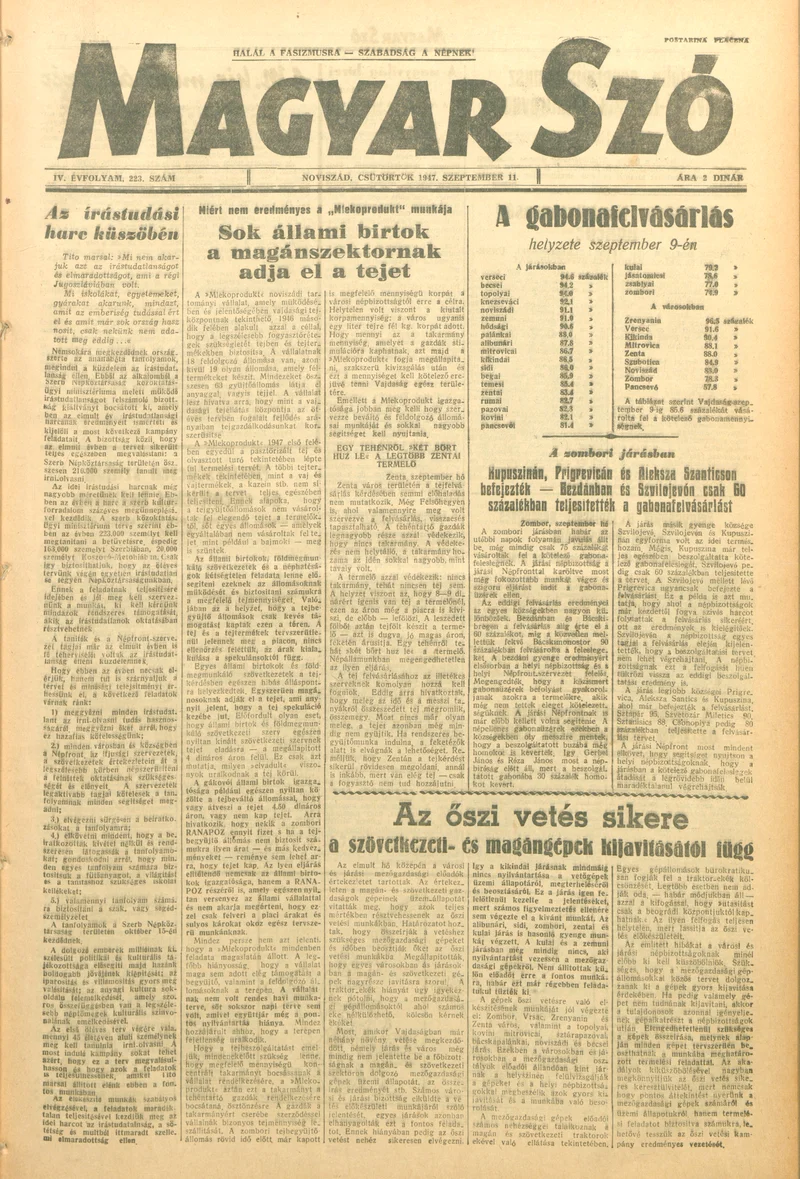 Magyar Szó, 4. évf. 1947. szeptember 11. 223. sz.