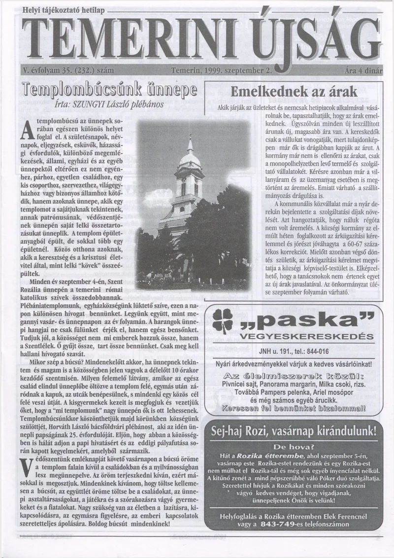 Temerini Újság, 5. évf. 1999. szeptember 2. 35. sz.