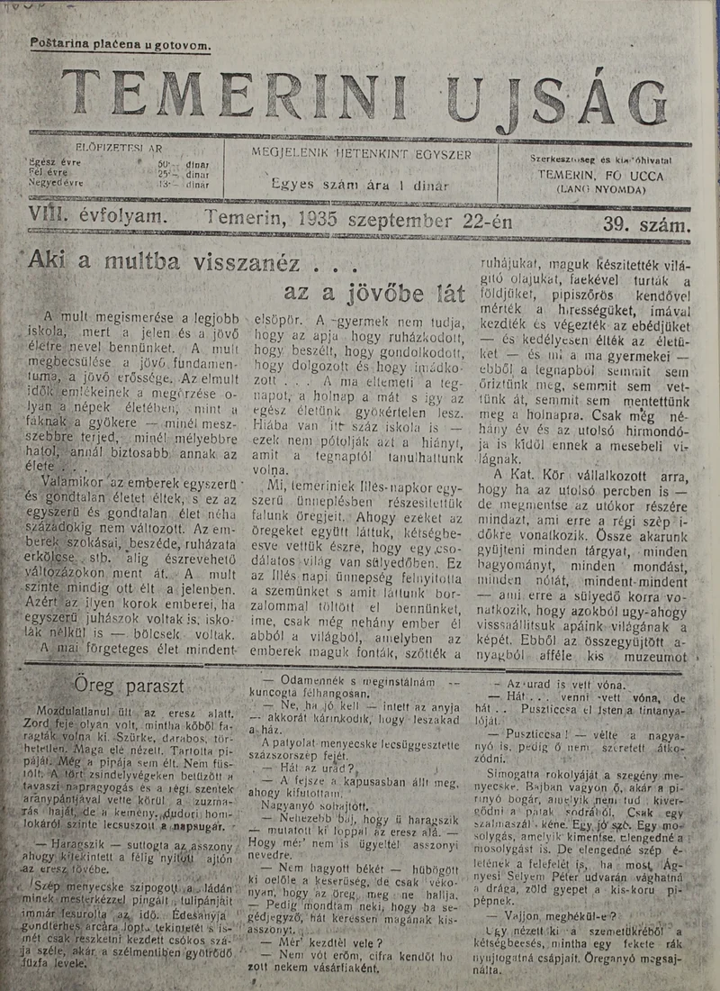 Temerini Újság 1928-1944, 8. évf. 1935. szeptember 22. 39. sz.