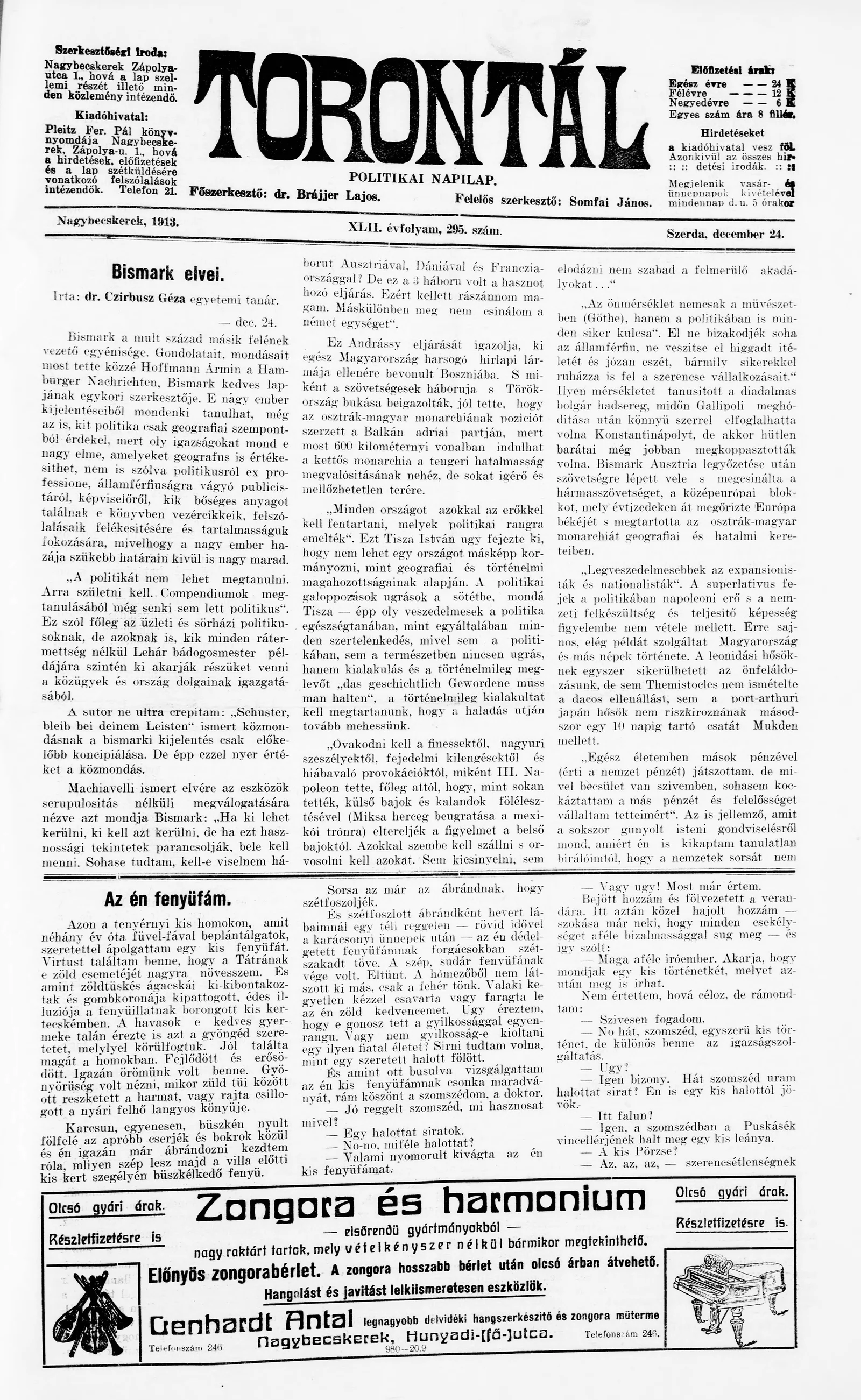 Torontál, 42. évf. 1913. december 24. 295. sz.