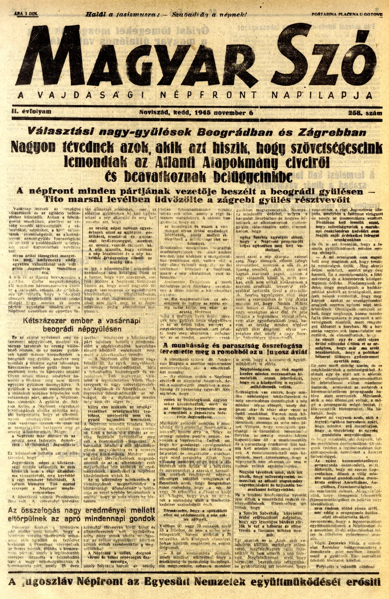 Magyar Szó, 2. évf. 1945. november 6. 258. sz. 1–4. oldal