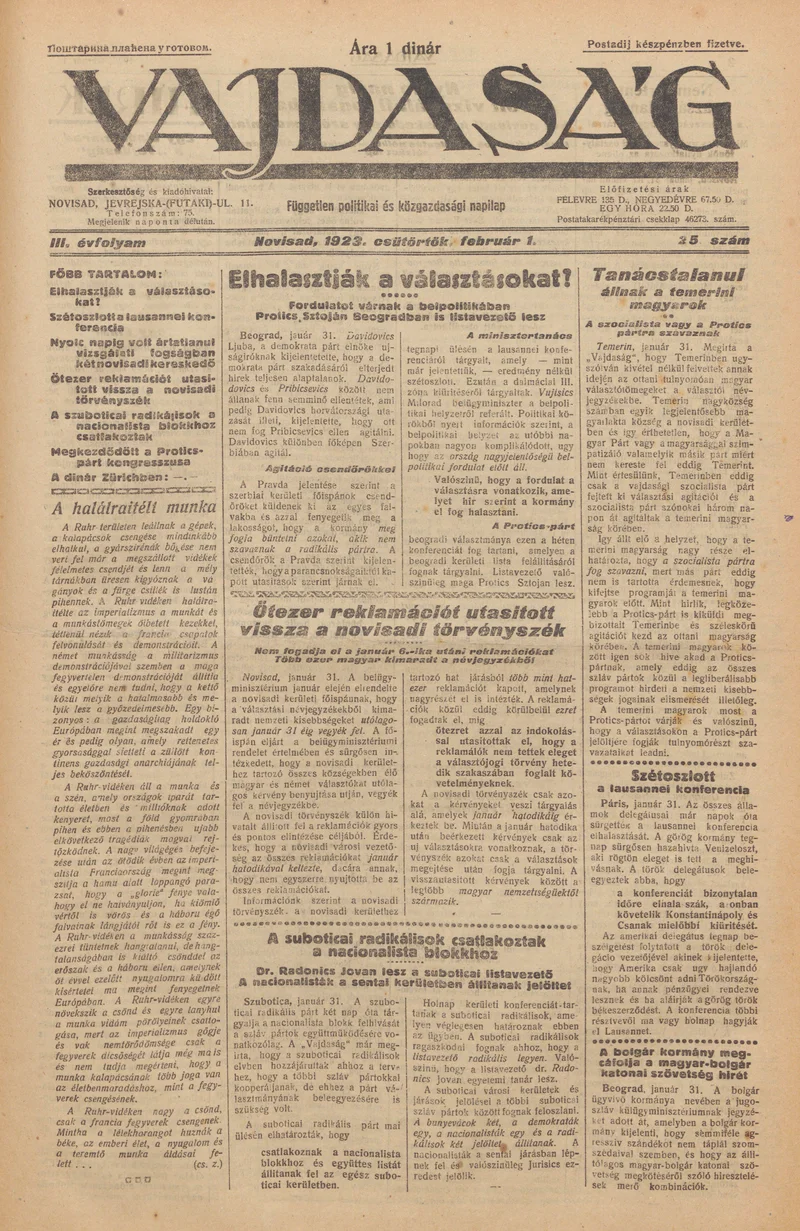 Vajdaság, 3. évf. 1923. február 1. 25. sz.