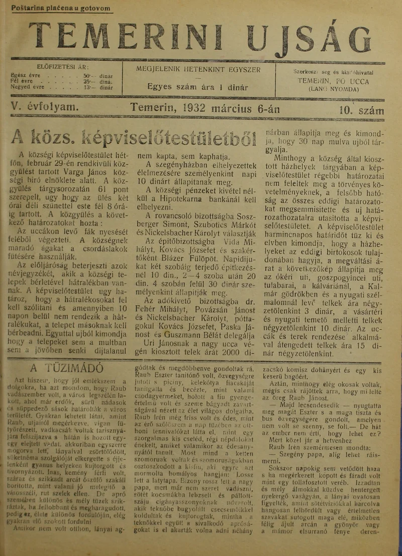 Temerini Újság 1928-1944, 5. évf. 1932. március 6. 10. sz.