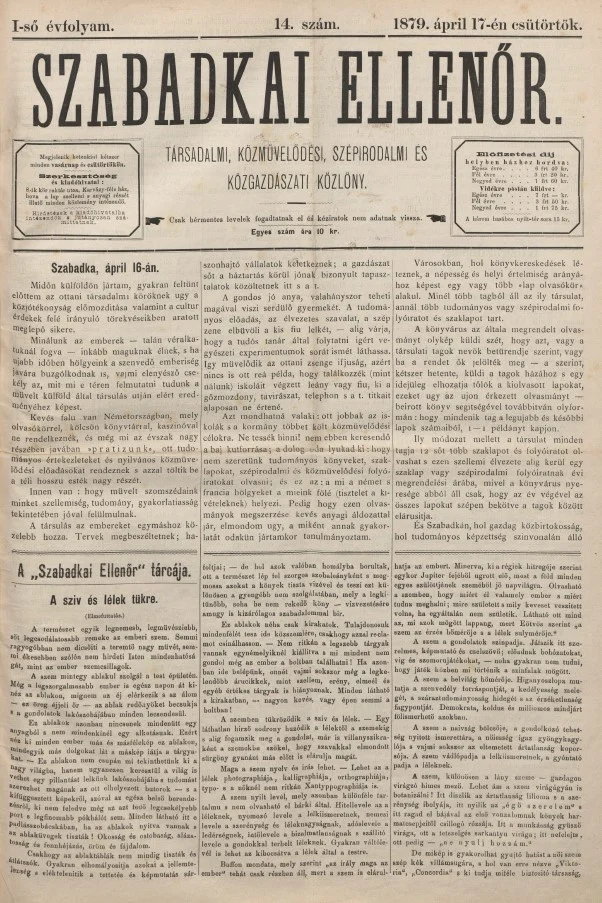 Szabadkai Ellenőr, 1. évf. 1879. április 17. 14. sz.