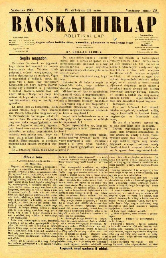 Bácskai Hirlap, 4. évf. 1900. január 28. 14. sz.