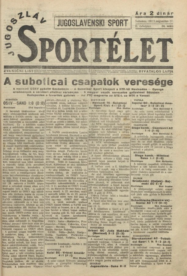 Jugoszláv sportélet, 2. évf. 1923. augusztus 27. 34. sz.
