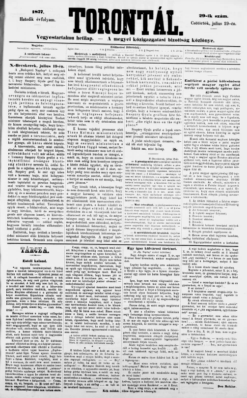 Torontál, 6. évf. 1877. július 19. 29. sz.