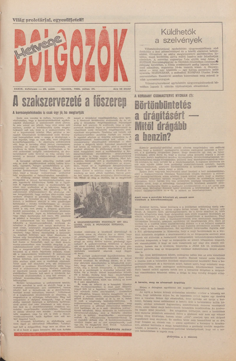 Dolgozók, 40. évf. 1986. július 24. 29. sz.