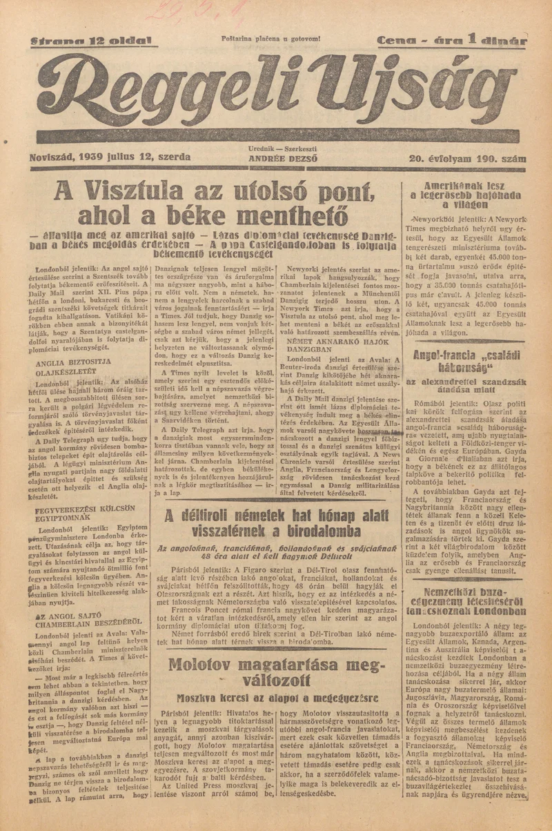 Reggeli Újság, 20. évf. 1939. július 12. 190. sz.