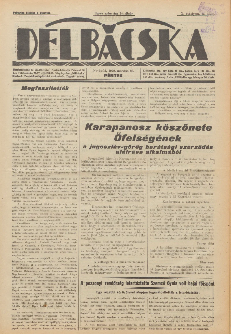 Délbácska, 10. évf. 1929. március 29. 75. sz.