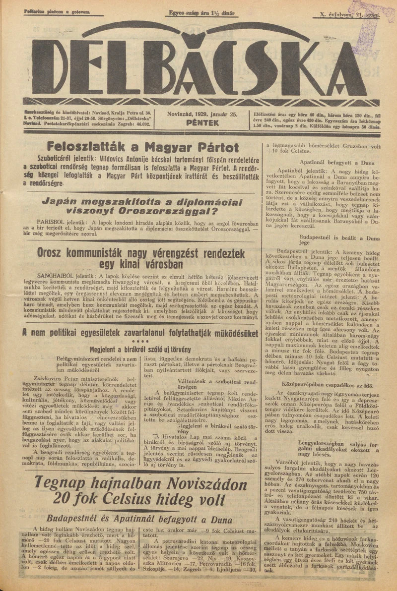 Délbácska, 10. évf. 1929. január 25. 21. sz.