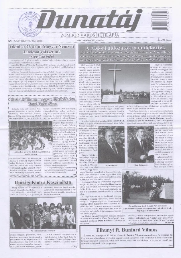 Dunatáj, 16. évf. 2014. október 15. 802. sz.