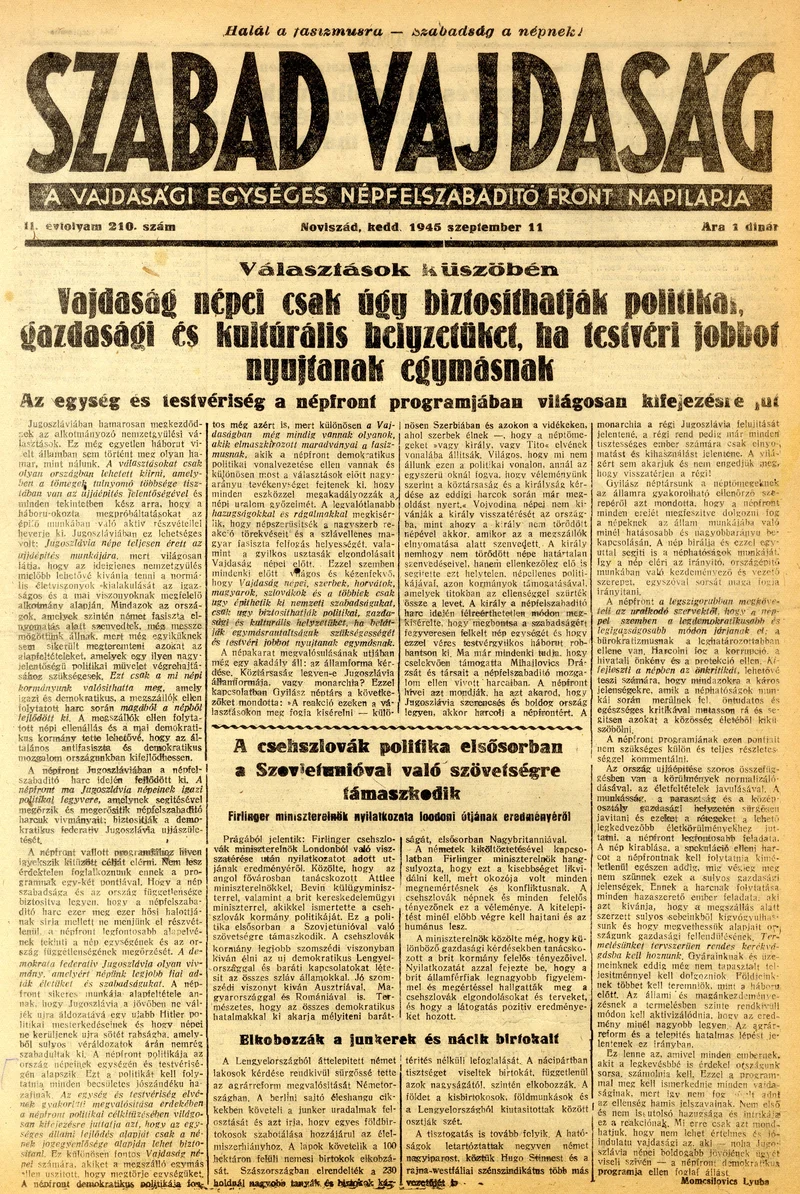 Szabad Vajdaság, 2. évf. 1945. szeptember 11. 210. sz.