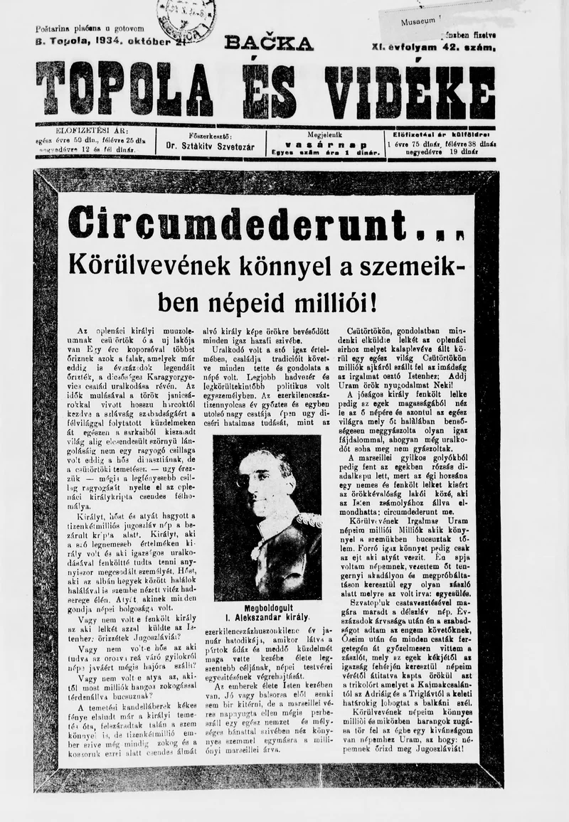 Bačka Topola és Vidéke, 11. évf. 1934. október 21. 42. sz.