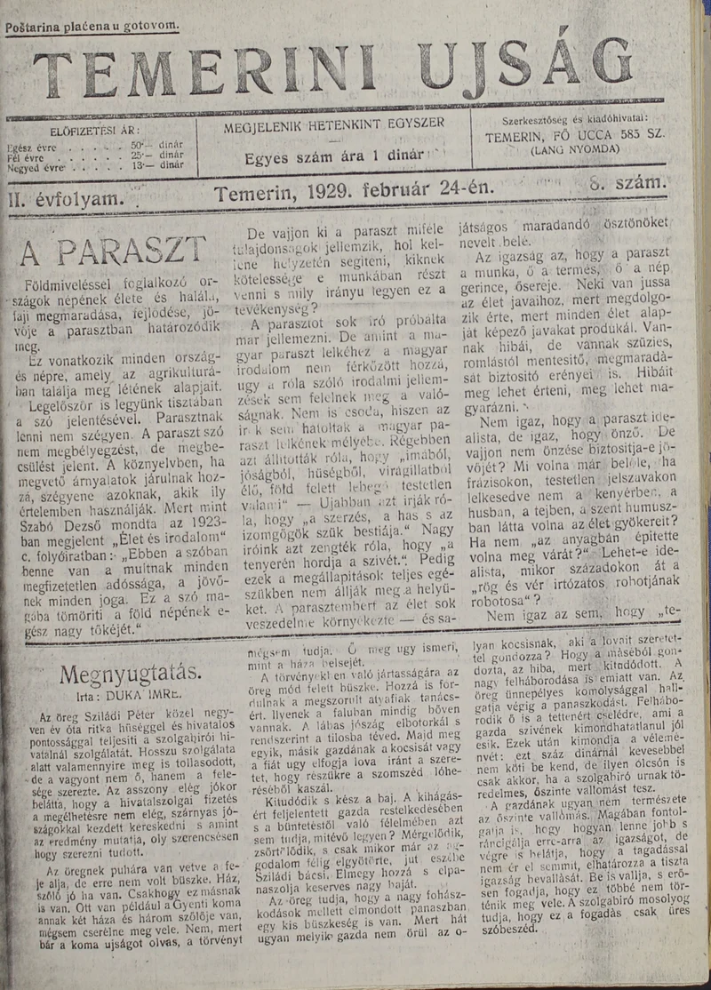 Temerini Újság 1928-1944, 2. évf. 1929. február 24. 8. sz.