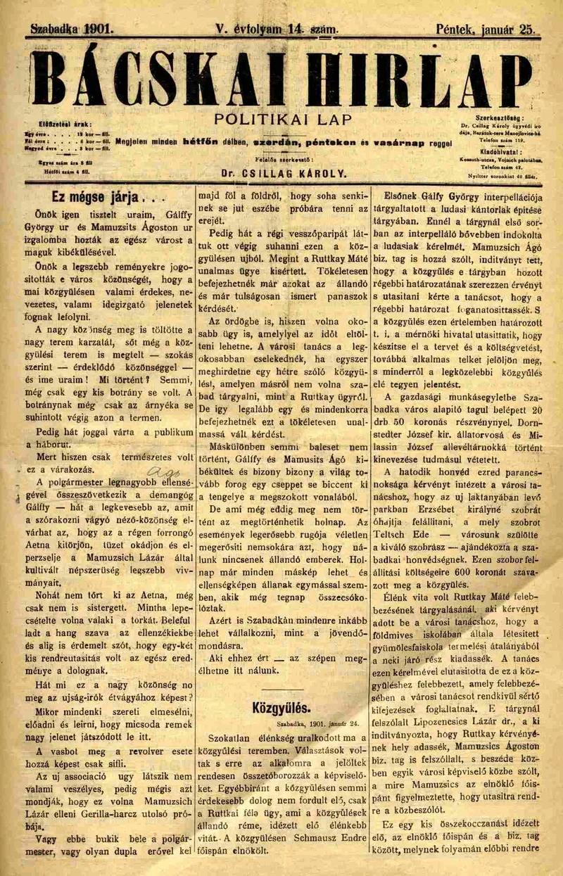 Bácskai Hirlap, 5. évf. 1901. január 25. 14. sz.