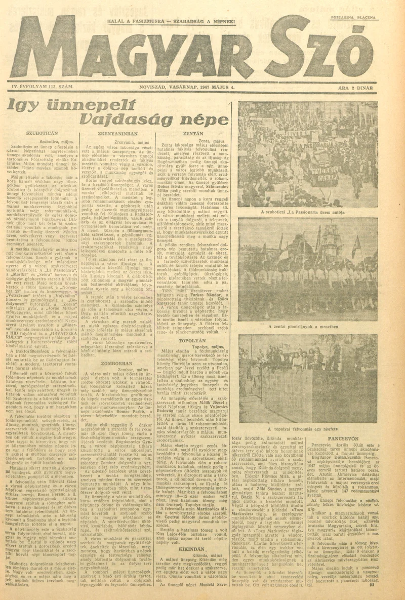Magyar Szó, 4. évf. 1947. május 4. 113. sz. 1–8. oldal