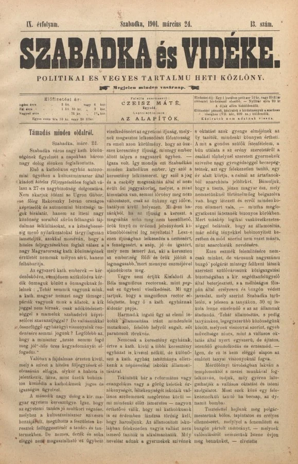 Szabadka és vidéke II, 9. évf. 1901. március 24. 13. sz.