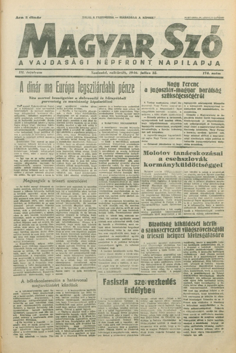 Magyar Szó, 3. évf. 1946. július 25. 174. sz. 1–8. oldal
