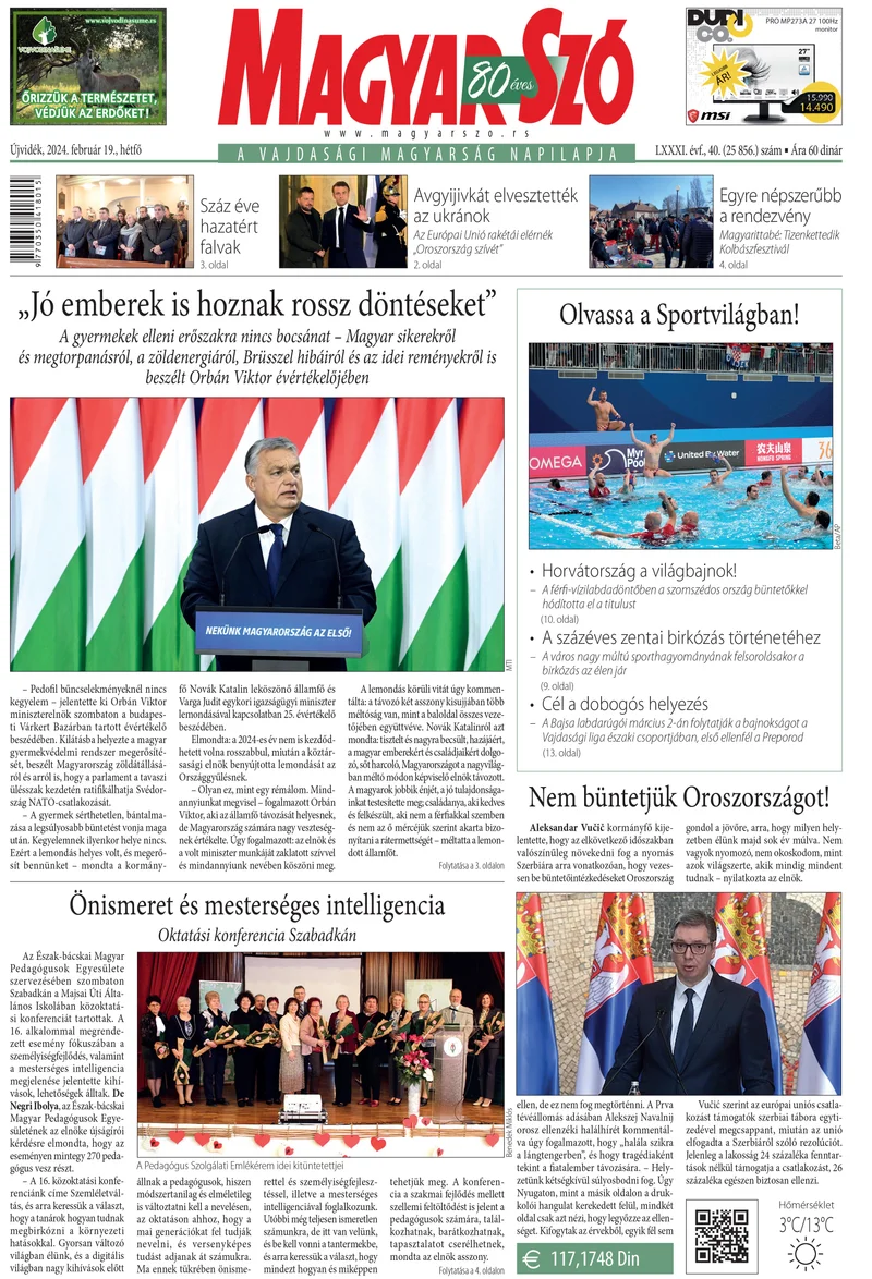 Magyar Szó, 81. évf. 2024. február 19. 40. sz. 1–16. oldal