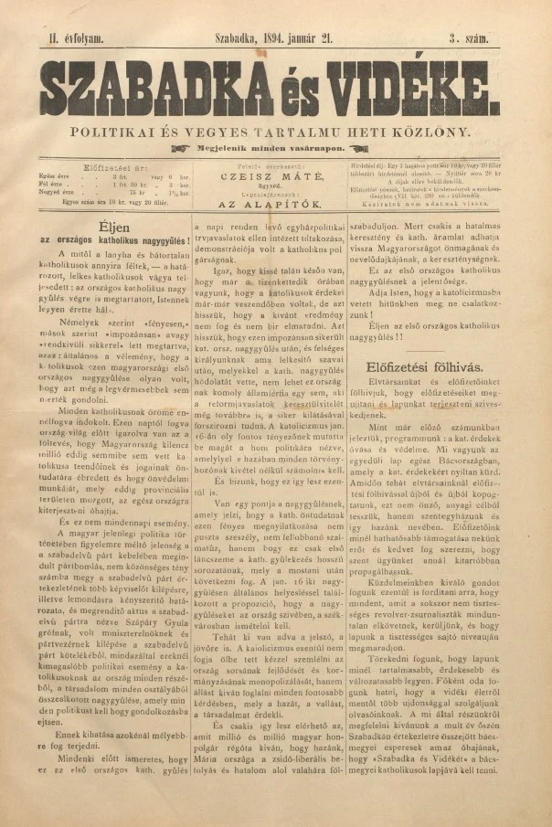 Szabadka és vidéke II, 1. évf. 1894. január 21. 3. sz.