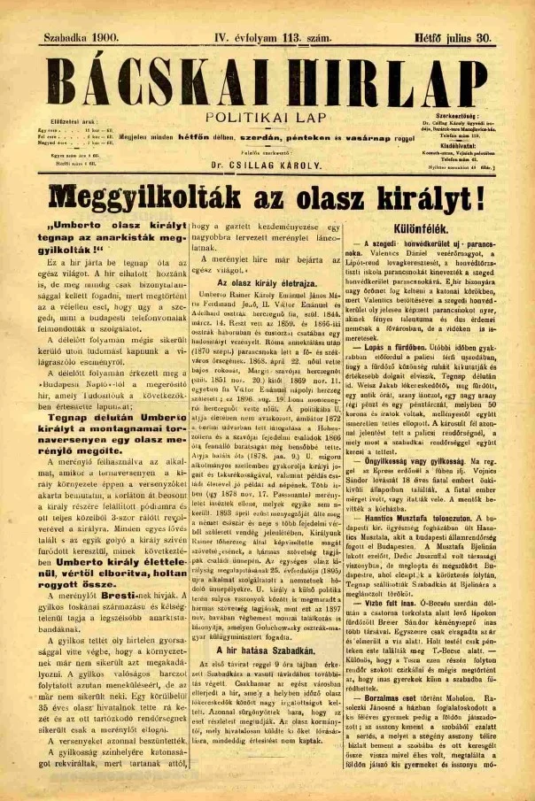 Bácskai Hirlap, 4. évf. 1900. július 30. 113. sz.