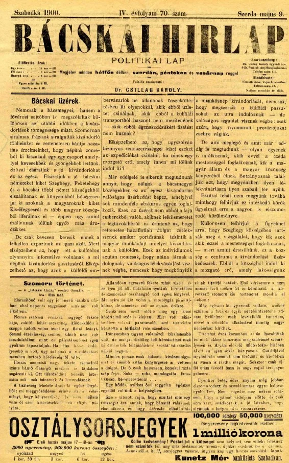 Bácskai Hirlap, 4. évf. 1900. május 9. 70. sz.