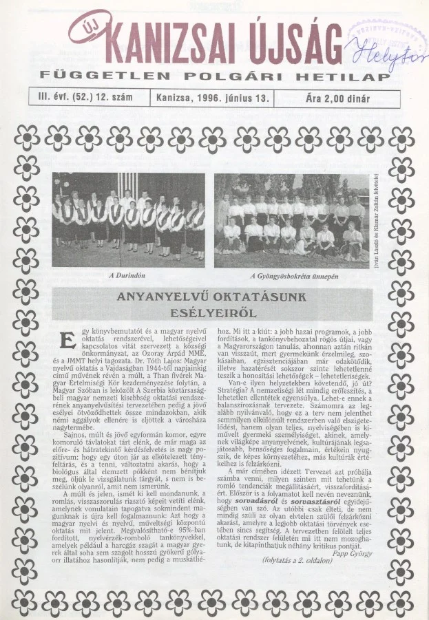 Új Kanizsai Újság, 3. évf. 1996. június 13. 12. sz.