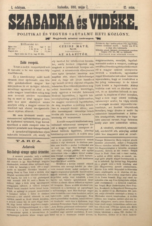 Szabadka és vidéke II, 1. évf. 1893. május 7. 12. sz.
