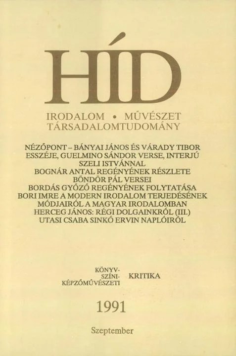 Híd, 55. évf. 1991. szeptember. 9. sz. 757–860. oldal