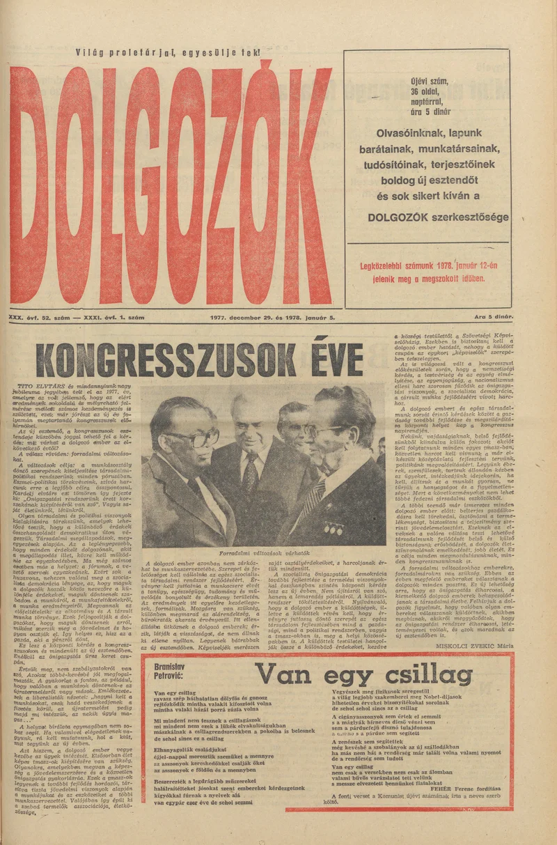 Dolgozók, 32. évf. 1977. december 29. – 1978. január 5. 1. sz.