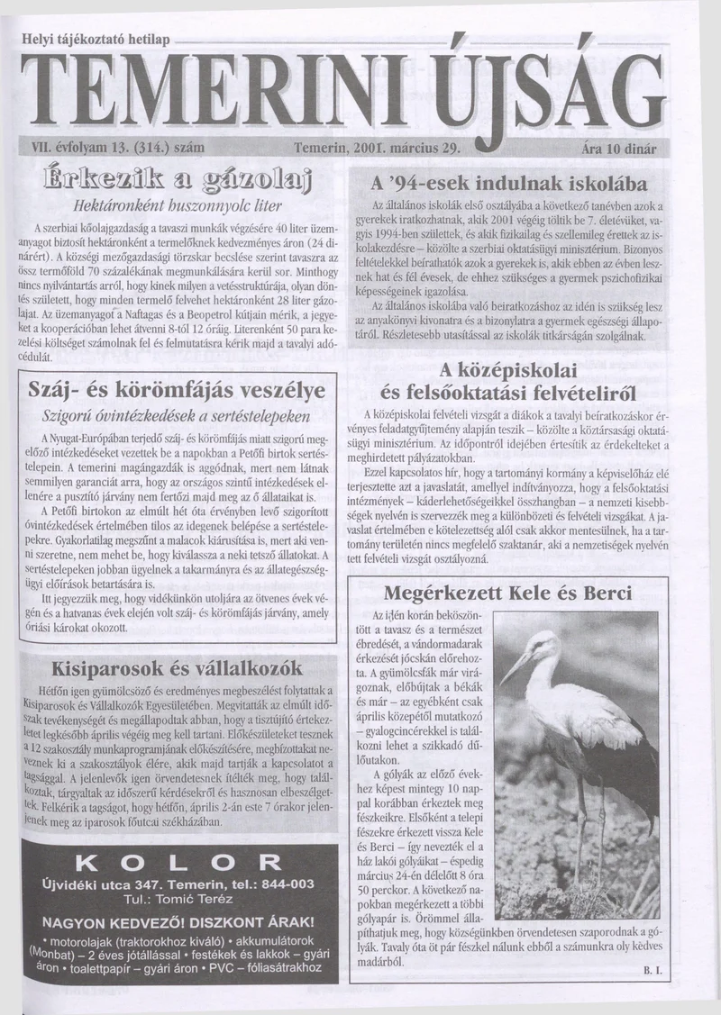 Temerini Újság, 7. évf. 2001. március 29. 13. sz.