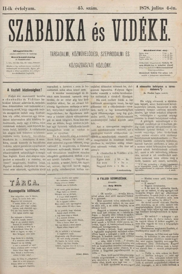 Szabadka és vidéke, 2. évf. 1878. július 4. 45. sz.