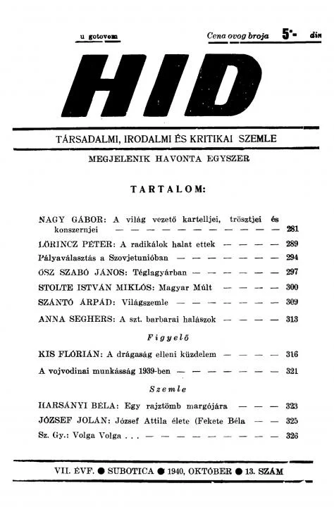 Híd, 7. évf. 1940. október. 13. sz. 281–328. oldal