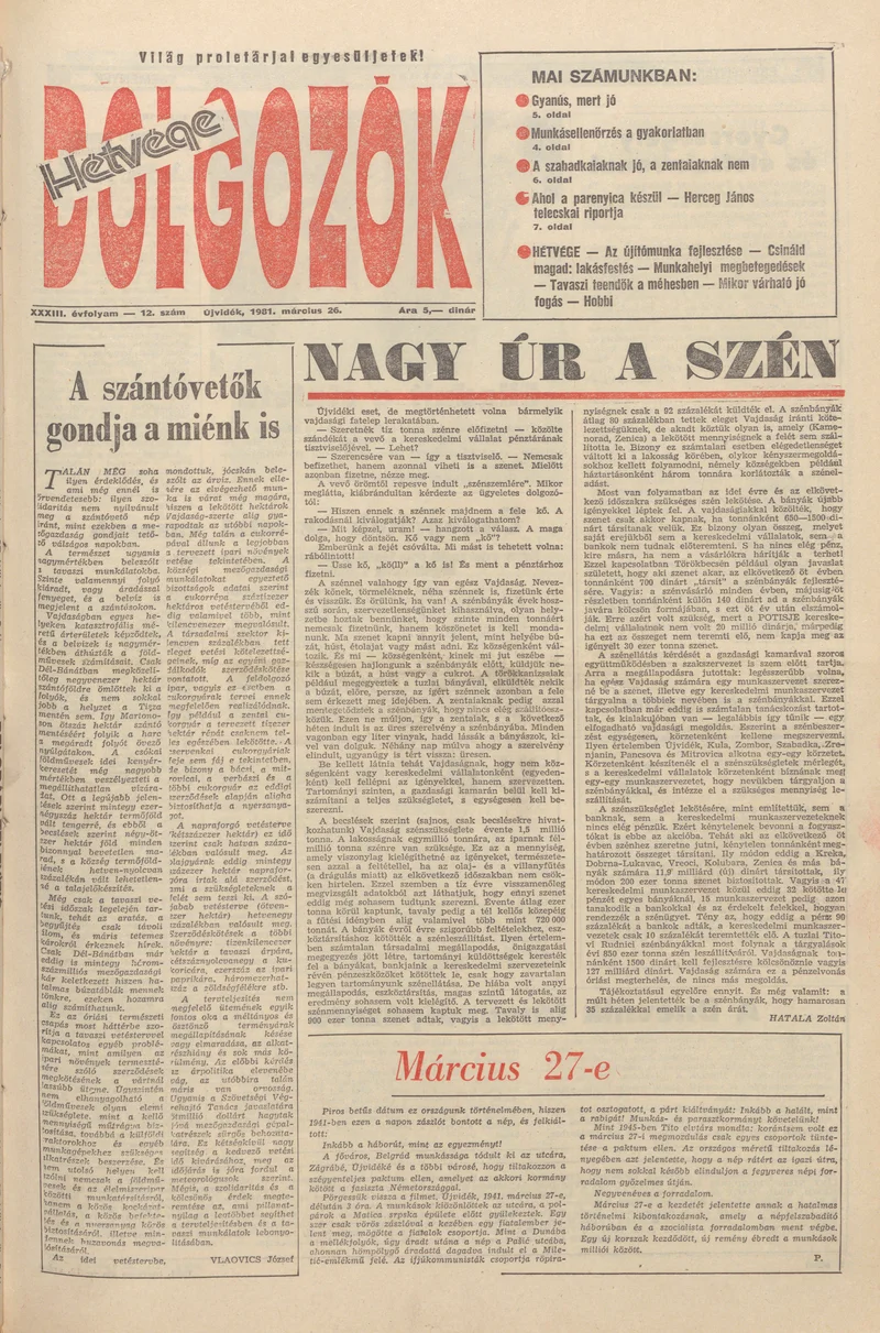 Dolgozók, 35. évf. 1981. március 26. 12. sz.