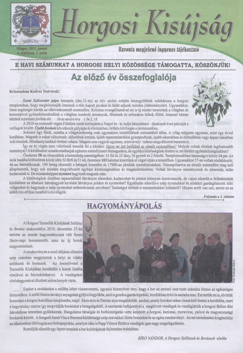 Horgosi Kisújság, 6. évf. 2011. január. 1. sz.