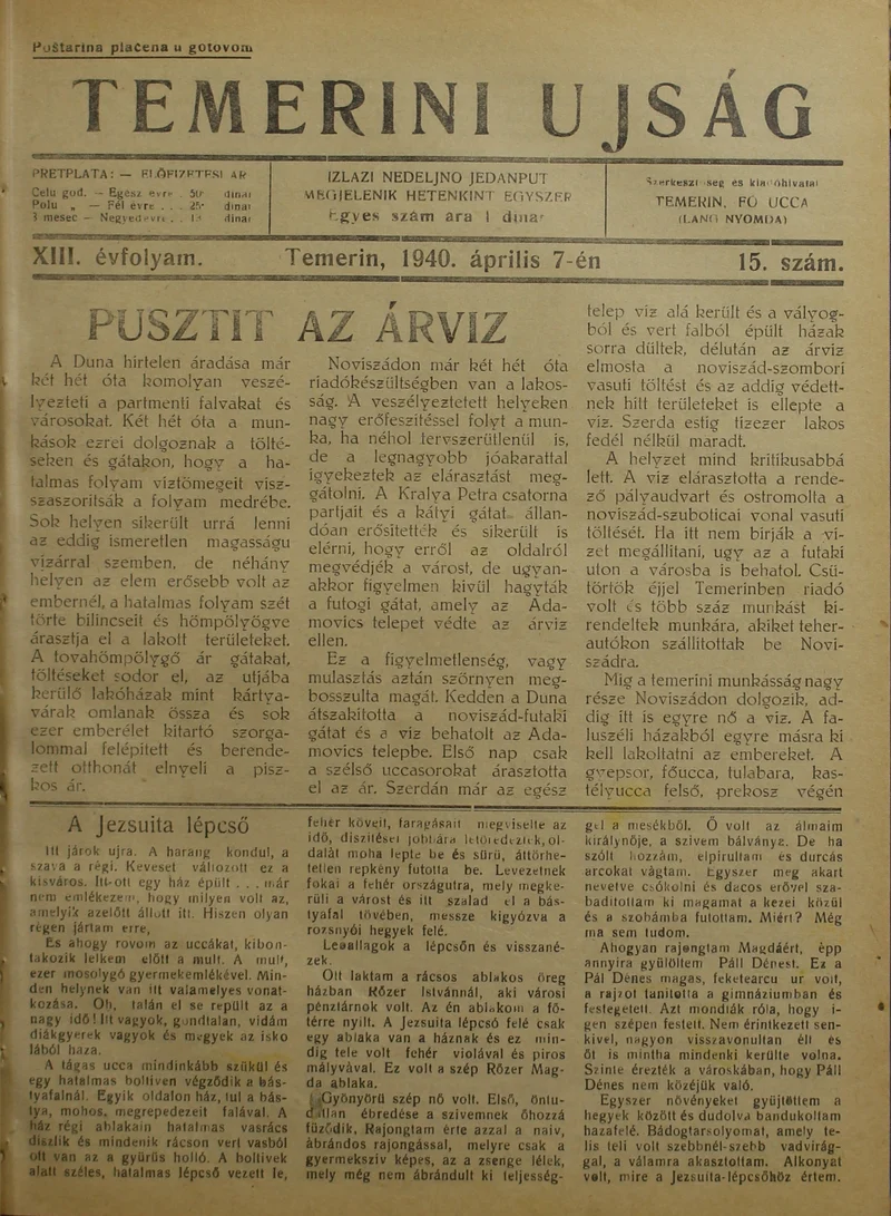 Temerini Újság 1928-1944, 13. évf. 1940. április 7. 15. sz.