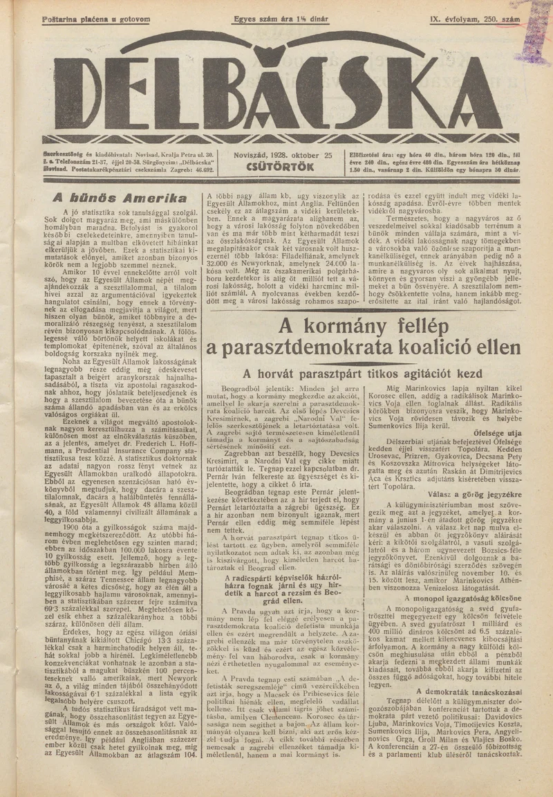 Délbácska, 9. évf. 1928. október 25. 250. sz.
