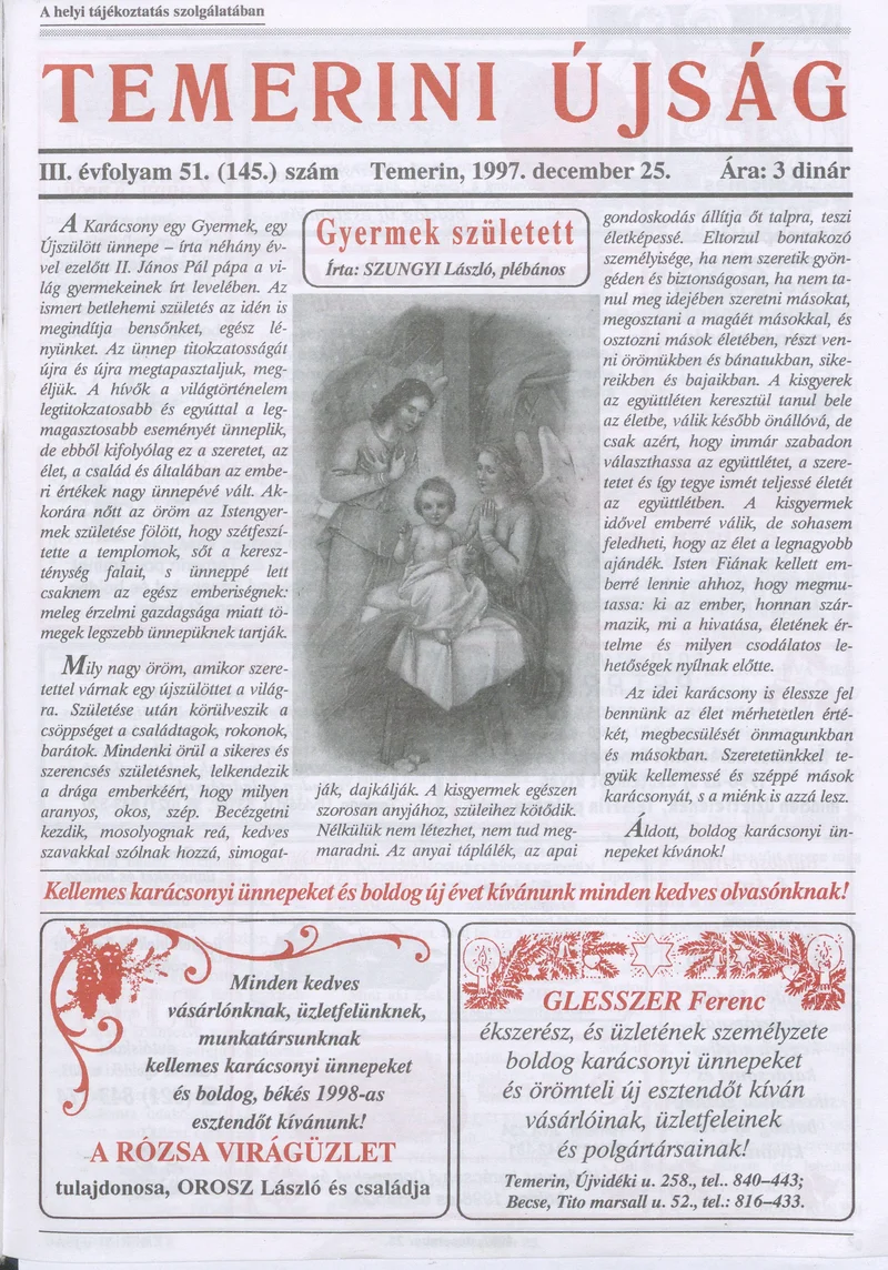 Temerini Újság, 3. évf. 1997. december 25. 51. sz.
